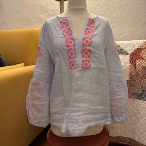 Vilagallo Light Blue Blouse with Pink Embroidery